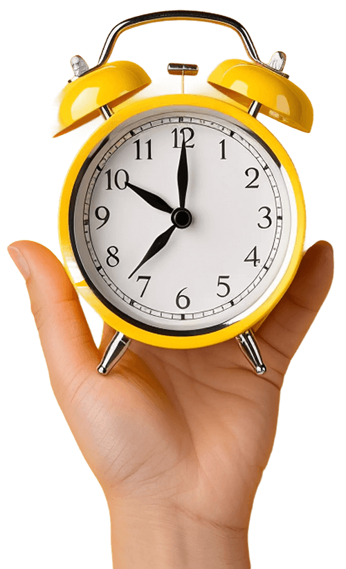 Close up of hand holding a yellow clock