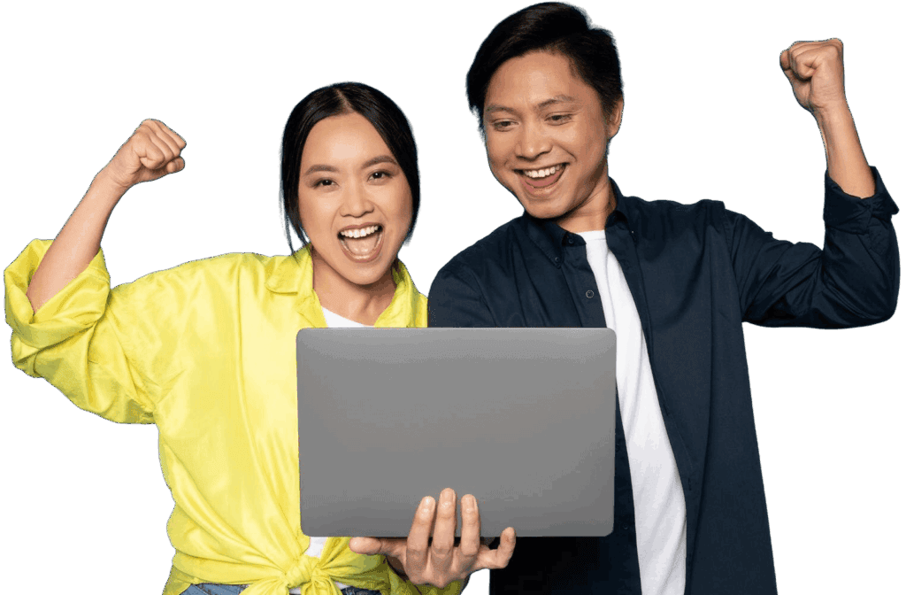 Celebrating success with a laptop