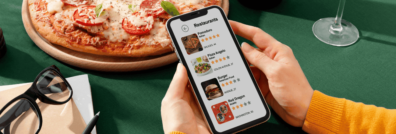 Close-up of a customer viewing a restaurant menu on a mobile phone