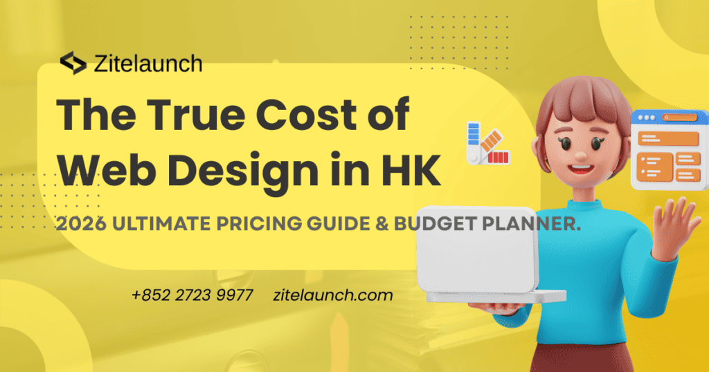 Image showing website design with text "The true cost of web design in HK"