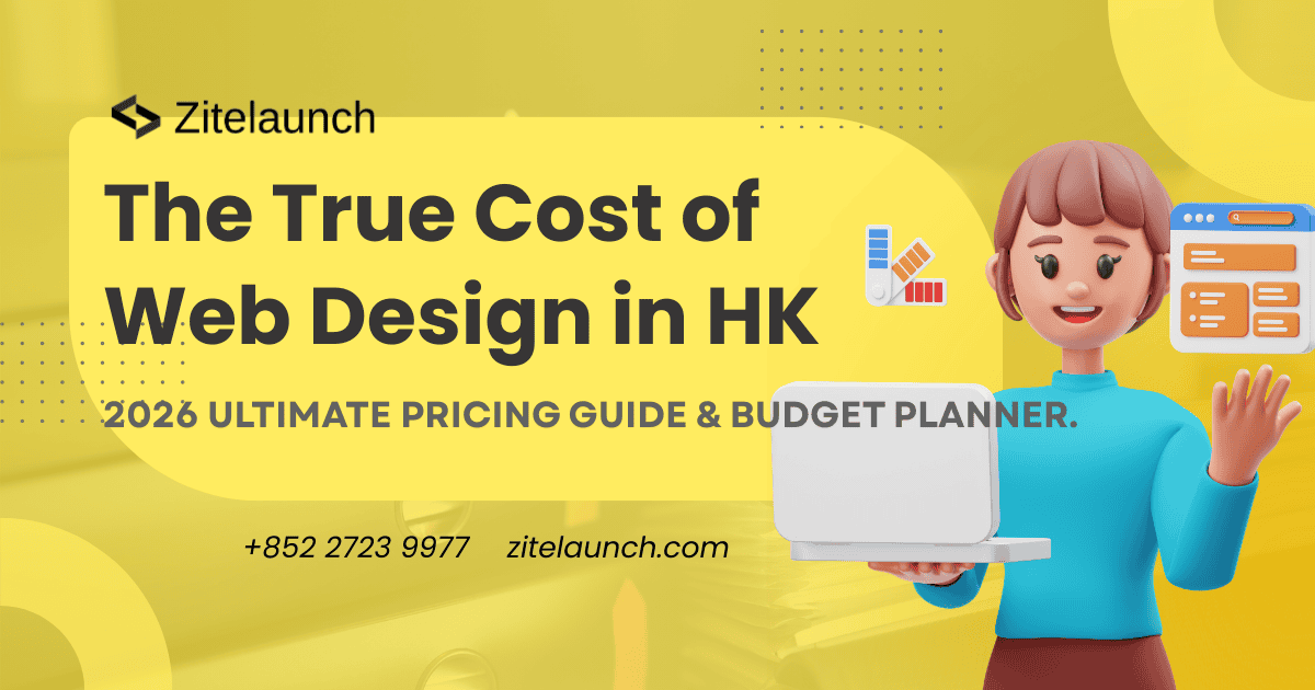 Image showing website design with text "The true cost of web design in HK"