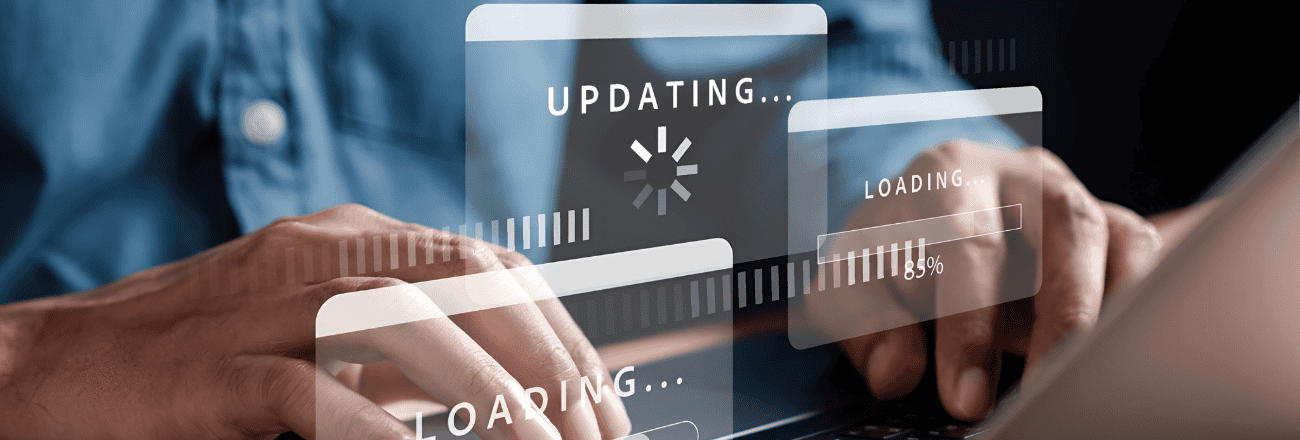 Laptop with tabs updating and loading