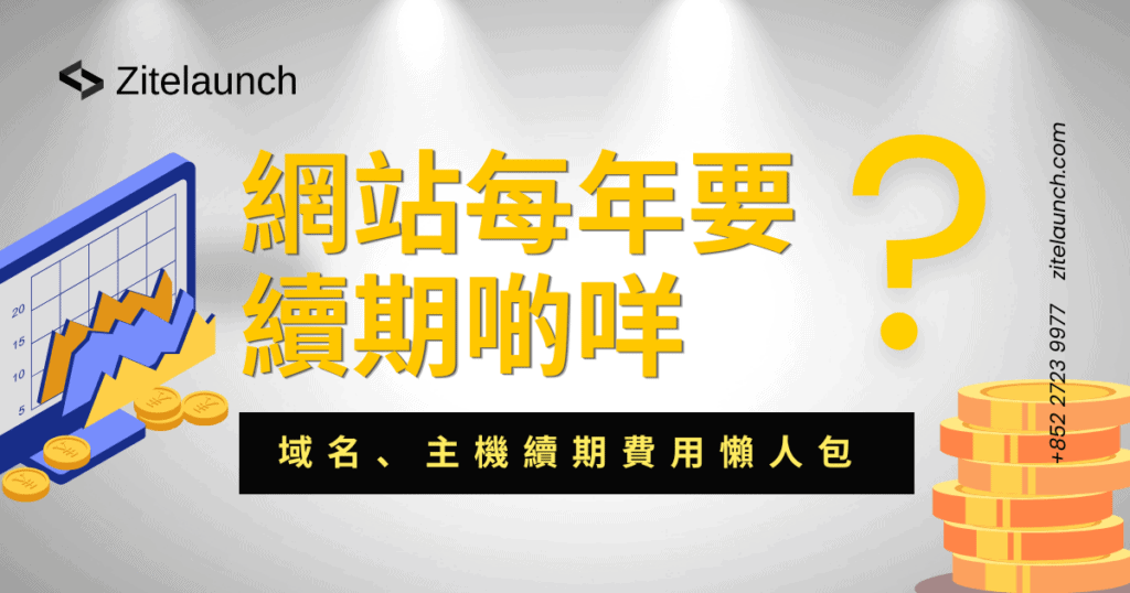 Cover image showing annual payment with text "網站每年要續期啲咩？域名、主機續期費用懶人包"