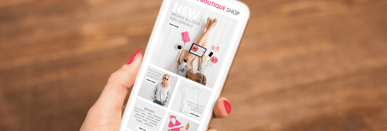 Mobile shopping experience on smartphone with responsive website interface
